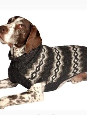 Chilly Dog Hand Knitted 100% Wool Brown, White+Gray Diamond Dog Sweater, Large